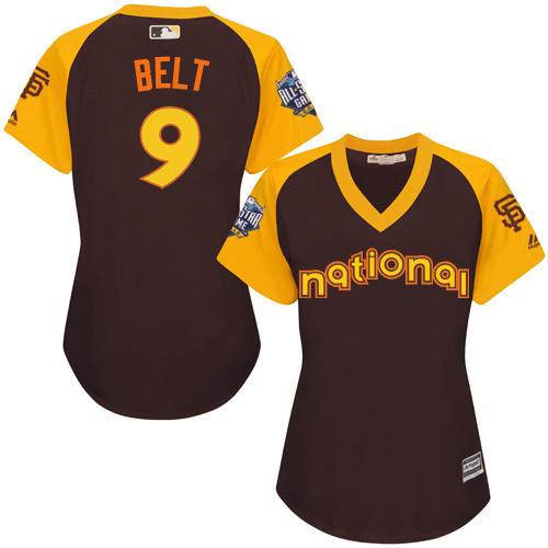 Giants #9 Brandon Belt Brown 2016 All-Star National League Women's Stitched MLB Jersey